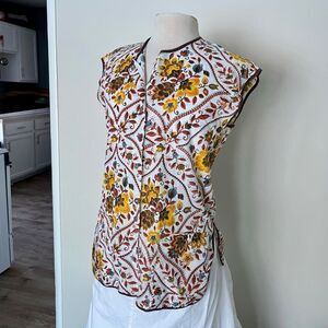 VTG Floral Cotton Smock Apron Top w/ Snap Front & Pockets | 60s–70s Folk